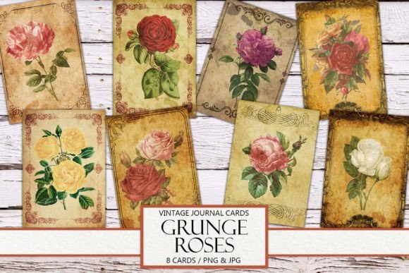 Download Vintage Grunge Roses Junk Journal Cards - Journal cards Collection